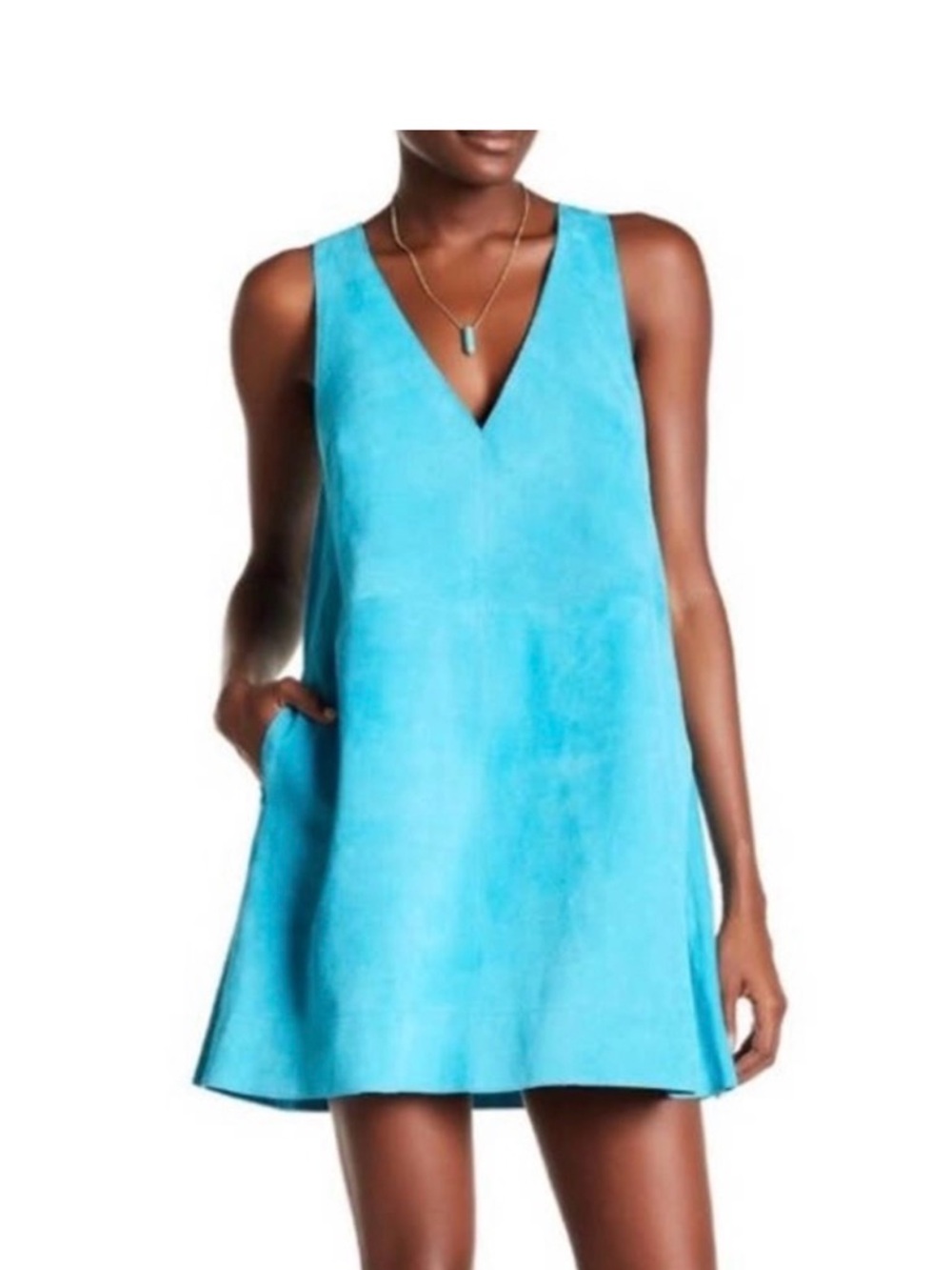 Free People Retro Love Suede Dress - Turquoise - L